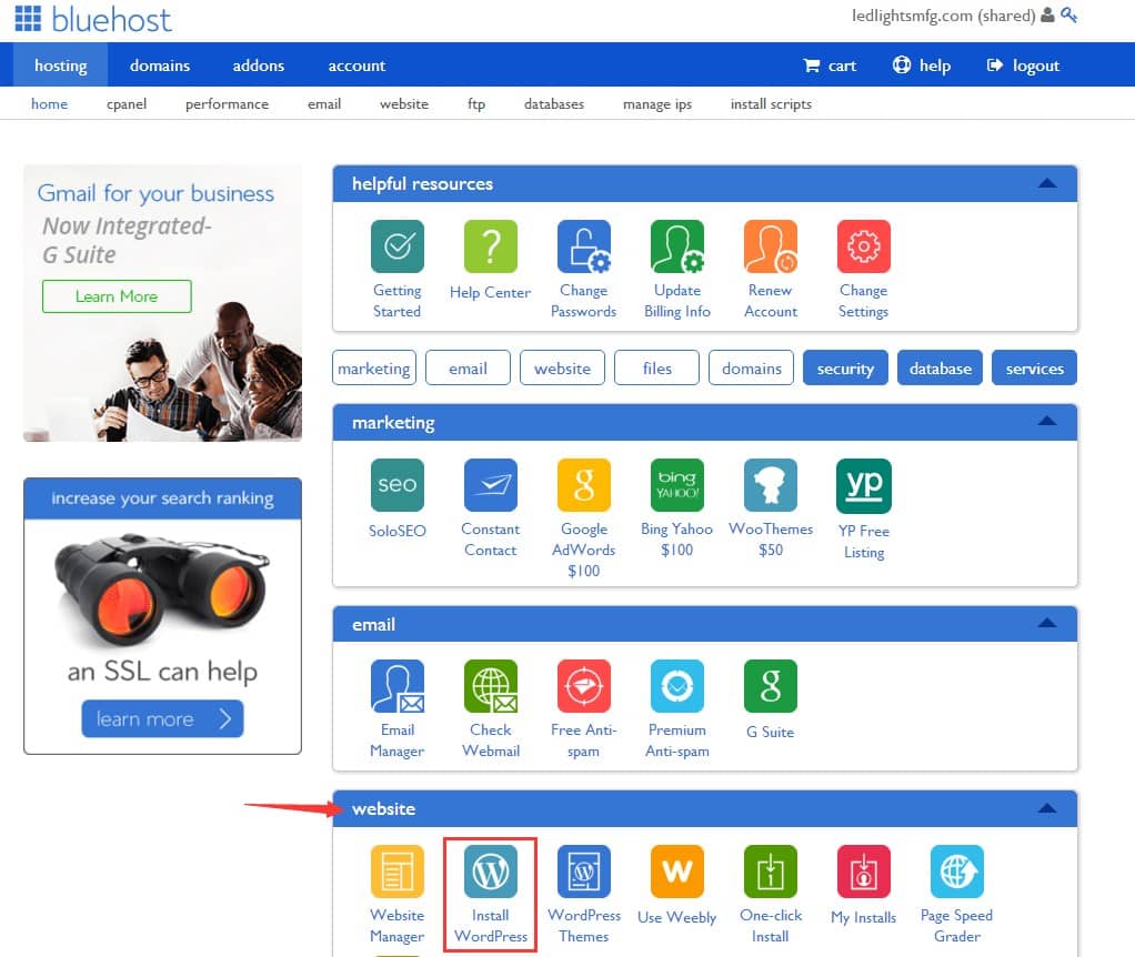 BlueHost主机（英文站）一键安装WordPress图文教程